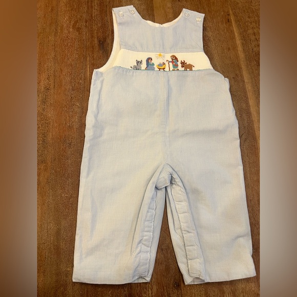 Petit Bebe Baby Boys Winter White Corduroy Longall - Smocked in Blue main image 0
